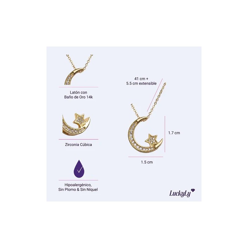 Collar Luna Mujer Oro Plata Zirconia Regalo Original Luckyly