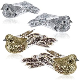 com-four® 4 x Christmas Tree Decoration Bird - Birds with Sequins for Christmas Tree Decoration - Plastic Birds with Clip for Christmas