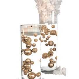 10 Packs Sale Floating Gold Pearls - No Hole Jumbo/Assorted Sizes Vase Decorations + Includes Transparent Water Gels for Floating The Pearls
