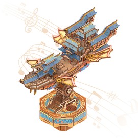 Tonecheer 3D Wooden Puzzle for Adults, DIY Vintage Orient Wooden Ship Airship Model Kit Interactive Movable Structure with Music, Chinese Style Building Kit Best Gift Ideas - Wind Voyager