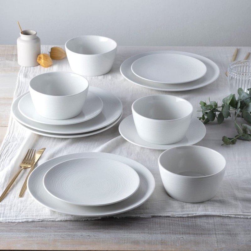Noritake WoW Swirl 12-Piece Coupe Set in White