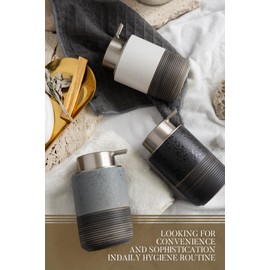 EMPO Ceramic Embossed Press Foam Hand Soap Dispenser - 300ml Large Capacity Facial Cleansing Bottle and Liquid Soap Dispenser for Kitchen Bathroom with Mousse Lotion Pump (Grey)