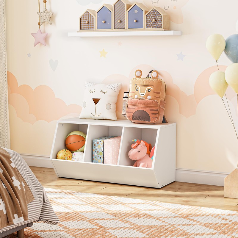 HOOBRO Toy Storage Cubby, Kids Bookshelf, Stackable 3-Bin Toy Storage