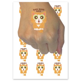 Bad Hair Day Cat Throwing Up Temporary Tattoo Water Resistant Fake Body Art Set Collection - 54 1" Tattoos (1 Sheet)