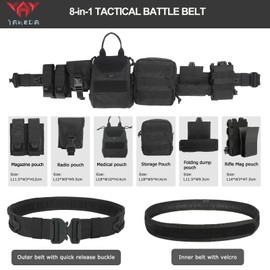 YAKEDA Battle Belts Tactical Molle Duty Belts Law Enforcement with Pouches 8-in-1 (Black)