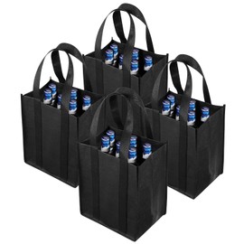 cobee 4 Pcs 6 Bottle Wine Tote Bags, Wine Bottle Carrier Tote with Extra Bottom Padding Reusable Non-Woven Wine Bags Wine Gift Bag for Travel Camping Party