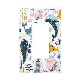 Xuejiaku Decorative Outlet Covers Colorful Whales Cartoon Fish Sea Animals Underwater 1 Gang Single Decora GFCI Device Light Switch Cover Plate 1 Rocker Wall Plate Jumbo Faceplate for Nursery Decor