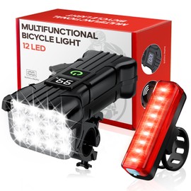 Bike Lights for Night Riding, 12 LED 9000 Lumen Super Bright Bicycle Headlight and 40H Runtime Bright Taillight, IPX6 Waterproof USB Rechargeable LED Front Light Rear Light Adult Kids