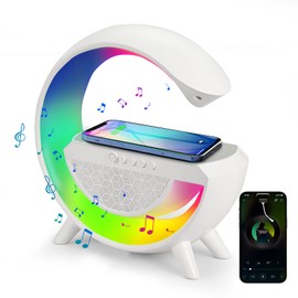 LED Table Lamp with Wireless Charger, RGB Color Changing Ambient Light, Dimmable Night Light with Music Sync, Smart Lamp and Bluetooth Speaker with Charger, Smart Mood Light for Bedroom, Dorm