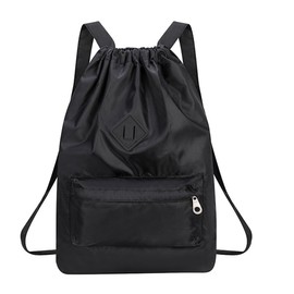 Waterproof Drawstring Bags, String Backpack, Drawstring Gym Sport Bag, String Waterproof Pocket Zipper Sack Backpack, Travel Kit Bag for Hiking School Students, for Women Men, Black