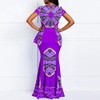 VERWIN African Dress Cap Sleeve Square Neck Floor-Length Geometric Mermaid