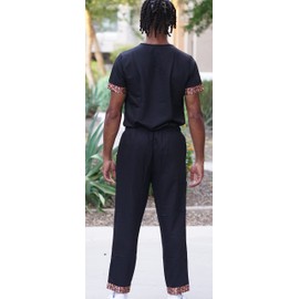 Rich Quality Products Medical Scrubs for Women and Men, 2 Pc. Set, Classic Pants, Kente Cloth Inspired Design, Stretch Fit (Black, Yellow, Red, Extra Large)…