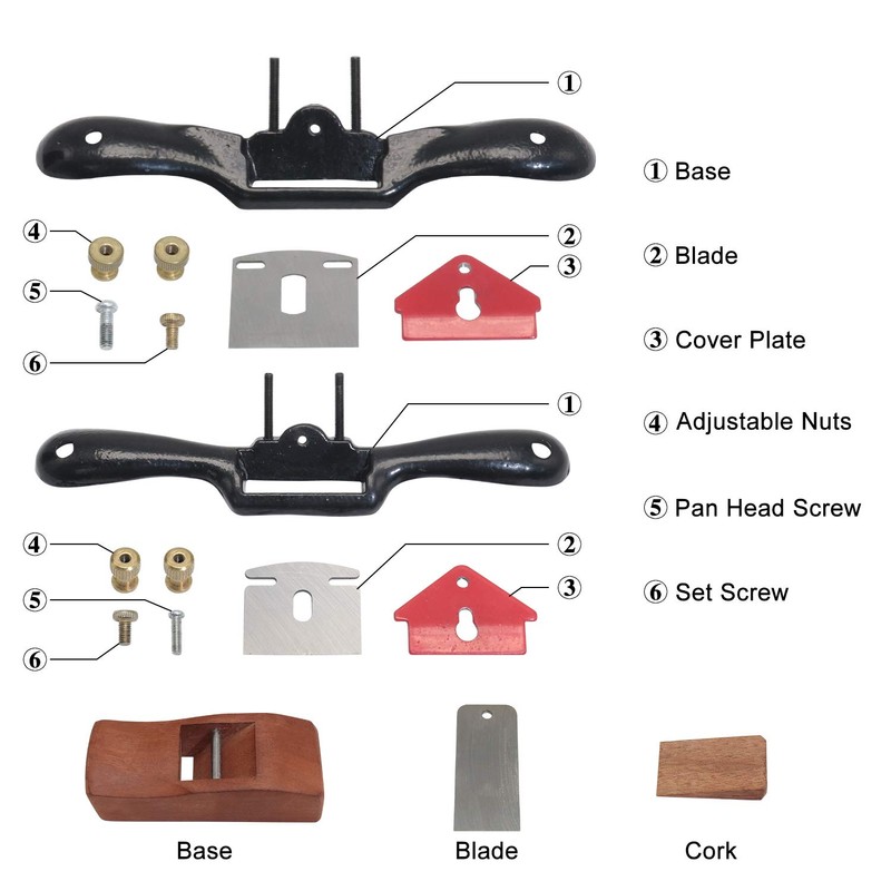 boeray 2pcs Adjustable SpokeShave with Flat Base, 6pcs Metal Blade