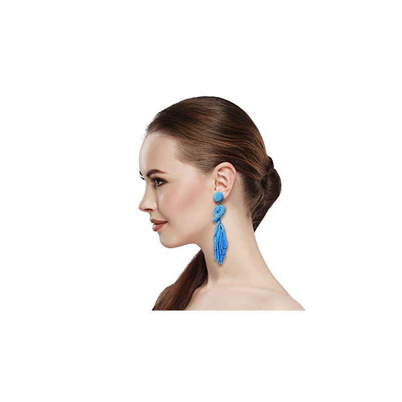 Handmade Beaded Solid Color Post Statement Earrings for Women All