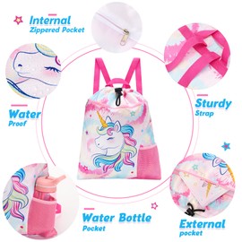 WAWSAM Gymnastics Backpack with Drawstring - 38 × 45 cm Sports Bag for Children Waterproof Swimming Beach Shopping Bag, Pink (pink unicorn)