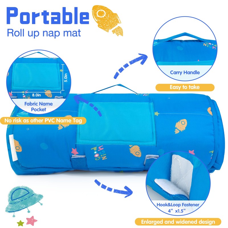 Toddler Nap Mat Kids Sleeping Mat with Removable Pillow 51"x20"