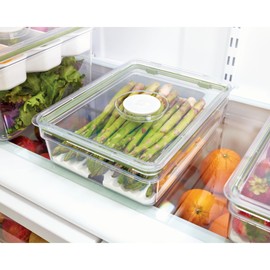 IDESIGN Large Short Produce Storage Bin with Insert Tray, The Fresh Collection – 7.85” L x 10.5” W x 3” H, Clear Bin