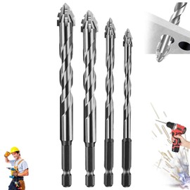 Pack of 4 Straight Wall Drill Bits with 4 Cutting Edges, Power Bit Drill, Sawtooth Drill with 4 Blades, Eccentric Drill, Sawtooth Drill, for Metalworking, Construction, Mining, Automotive Industry (6