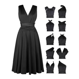 Popilush Wedding Guest Dresses for Women - Infinity Shapewear Formal Dress Black Bridesmaid Summer Midi Dresses for Prom Party