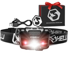 Foxelli USB‑C Rechargeable LED Headlamp – Ultra‑Light 2.4 oz & Bright 180 Lumens – Red/White Light, 5 Modes, IPX5 Waterproof, 40 h Runtime for Trail Running, Camping, Hiking
