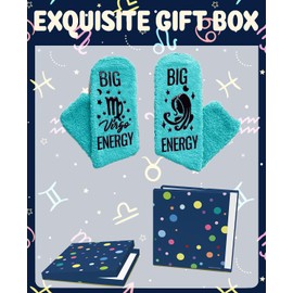 FestiVibe Virgo Zodiac Gifts for Women - Funny Birthday Astrology Constellation Horoscope Gifts, Fuzzy Space Galaxy Socks for Women Teen Girls