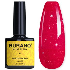 BURANO Glitter Gel Nail Polish, LED UV Curing Holographic Shimmer Sparkle Nail Salon Kit (Red LP51)