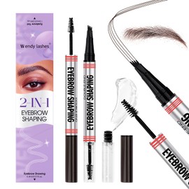 2 in 1 Liquid Eyebrow Pen and Eyebrow-gel Natural,Waterproof,Long-Lasting,Double Head Pencil(03-DXJ-Dark Brown)