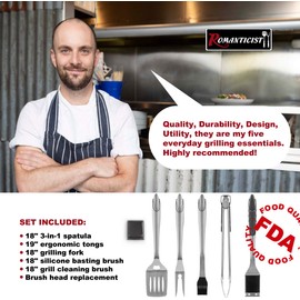 ROMANTICIST 5pc Heavy Duty Grill Accessories for Top Chef - Professional Grill Tools Set & Basic BBQ Tools for Backyard Restaurant Outdoor Kitchen - Deluxe Grill Gift for Dad on Father’s Day Birthday