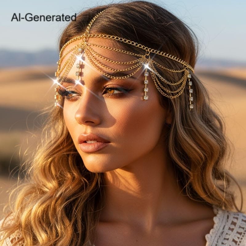 Latious Head Chain Jewelry Gold Rhinestone Forehead Headpiece Goddess Hair