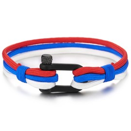 COOLSTEELANDBEYOND Mens Womens Steel Screw Anchor Shackles Nautical Sailor Blue Red White Rope Wrap Bracelet Wristband