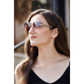 FEISEDY Women Trendy Rimless Sunglasses Metal Frame Diamond Cutting Lens B2567