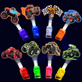 24PCS Monster Truck Party Favors-LED Finger Lights：Glow-in-the-Dark Light-Up Toys Bulk for Kids,Monster Jam Birthday Party Decorations Supplies, Party Goodie Bags, Classroom Prizes, Fun Gifts