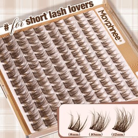Brown Lash Clusters Short Eyelash Extensions 8-12MM Wispy Cluster Lashes Natural Individual Lashes Dark Brown Eyelash Clusters Clear Band Lash Extensions Everyday DIY Lash Pack by Mavphnee