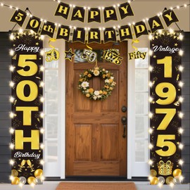Happy Birthday Banner, 50th Birthday Decorations for Women Men with LED Lights Happy Birthday Decorations 1975 50th Vintage Sign for Party Decorations 50 Year Old Birthday Party Banner Supplies