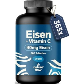 Eisentabletten hochdosiert mit 40g Eisen + Vitamin C - 365 Tabletten - Eisenbisglycinat vegan & produziert in Deutschland - Laborgeprüft