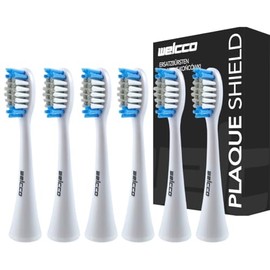 Welcco Ersatzbürstenköpfe 6 Stück – weiße Aufsteckbürsten für Silk'n SonicSmile SG986 Schallzahnbürste – konturierte mittelharte DuPont Nylonborsten, Zahnfleischpflege