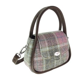 Glen Appin Harris Tweed Buchan Round Mini Handbag With Detachable Shoulder Strap (Col134 Soft Pink)