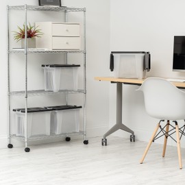 IRIS USA Letter Size Portable Wing-Lid File Box with Handles, 4 Pack, Black