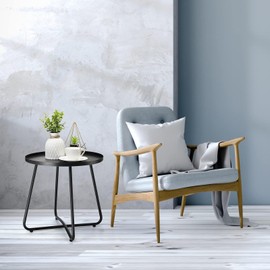 danpinera Outdoor Side Tables, Weather Resistant Steel Patio Side Table, Small Round Outdoor End Table Metal Side Table for Patio Yard Balcony Garden Bedside Black, Set of 2