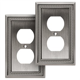 Henne Bery Sunken Pearls Heavy Duty Decorative Wall Plate Switch Plate Outlet Cover (Single Duplex, 2 Pack, Heirloom Silver)