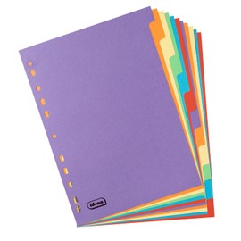 Idena 11131 Cardboard Index for DIN A4 Documents, 22.5 x 30 cm, 12 Full-Colour Dividers in 6 Colours, 150 g/m², Organiser with Euro Holes