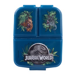 Jurassic World - Brotdose für Kinder mit Dinosaurier-Motiven, Lunch-Box aus Kunststoff mit 3 Fächern und Clip-Verschlüssen, ideal für das Pausenbrot in der Schule