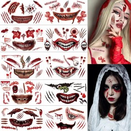 Halloween Horror Scar Tattoo Stickers (10 Pieces) - Waterproof Party Fun One Size / One Color 15ea