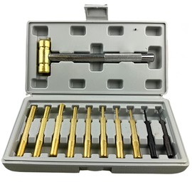 WEDGE 11 Piece Hammer & Punch Set | Includes 8 Brass, 2 Steel Punches, Brass Chasing Hammer| Encased in Elegant 10.25" (26 cm) X 5.25" (13.3 cm) Wooden Box | Ideal for Precision Tasks & Gifting