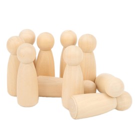 Wooden Peg Dolls Solid Color Family Figures Doll 75mm Set of 10 (75MM Girls)