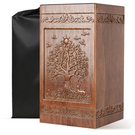 Wooden Urn for Ashes Adult Male Female, Cremation Urns for Human Ashes Adult Men Women, Decorative Burial Funeral Memorial Urn Box Holds 250 Cubic Inches, Tree of Life