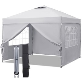 GDY 10x10ft Pop Up Canopy Tent with Sidewalls, Outdoor Canopy, Beach Tent, Easy Set up Gazebo for Events, Parties, Camping,White.