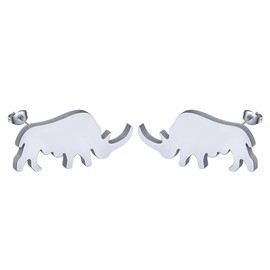 Woolly Rhinoceros Earring Stainless Steel Minimalist Laser Cut Rhino Stud Earrings for Women Men Paleontology Animal Jewelry Gift (silver)