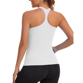 MathCat Workout Tank Tops for Women with Built in Bra, Seamless V Neck Tops Fitness Workout Yoga Shirts White