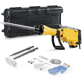 VEVOR Demolition Jack Hammer with 2/4/6 Chisel Bit, 360°C Swiveling Front Handle, Electric Hammer & Gloves for Concrete Breaking:_2200W - 2 Pieces - Yellow